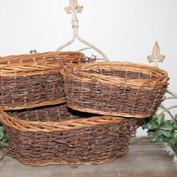 NEW Set of 3 Large Rustic French Country Farmhouse Willow Wicker Nesting Baskets - Picture 4 of 12